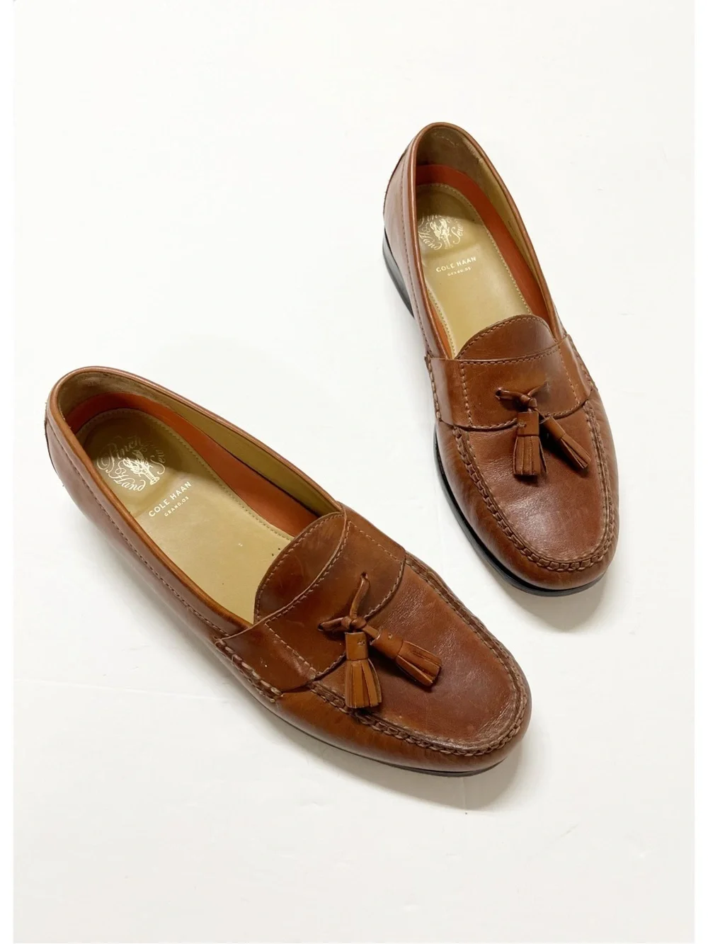 Cole Haan Mens Classic Preppy Brown Tan Leather Pinch Tassel Loafers Size 10.5M